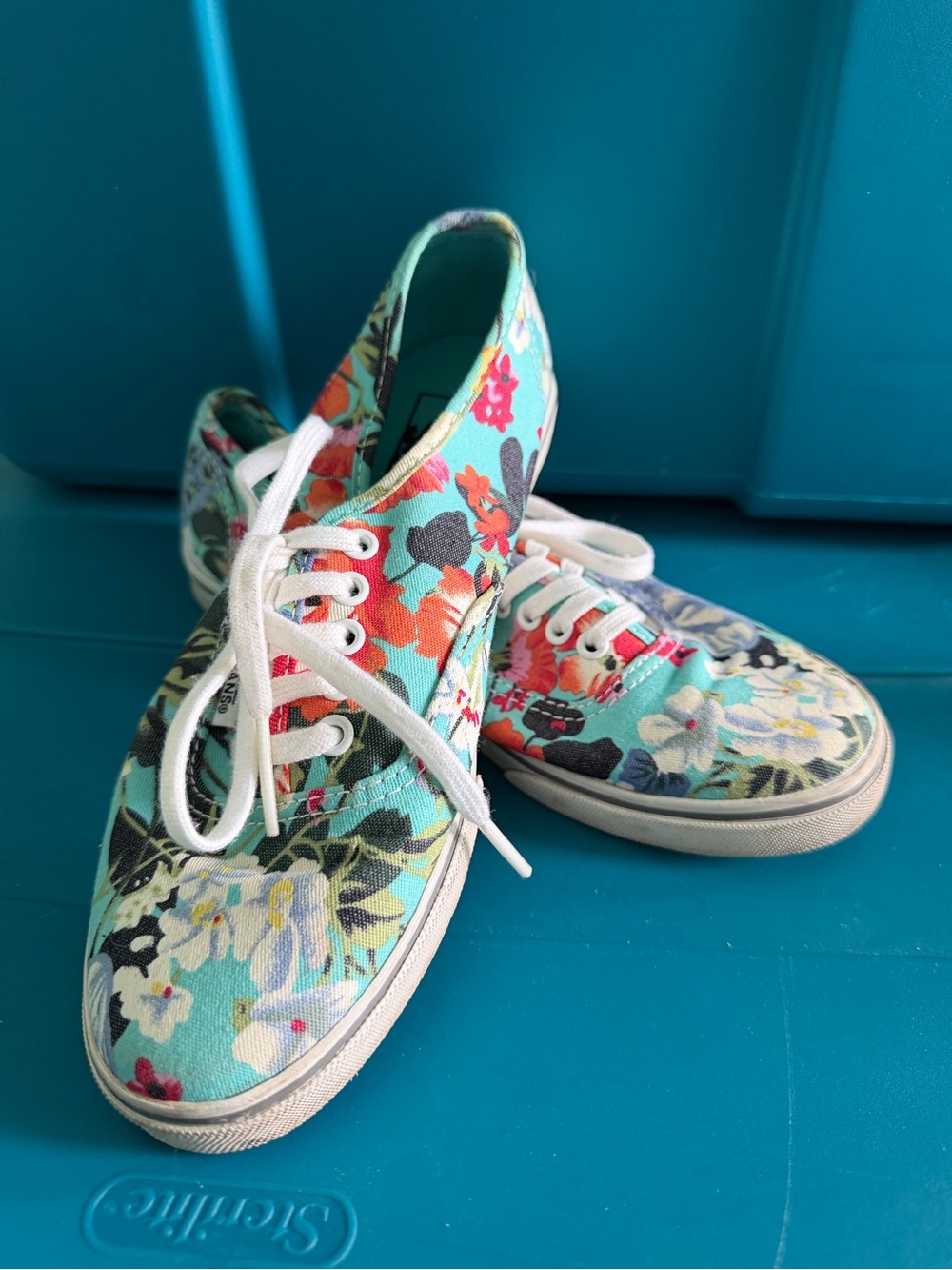 Vans Floral Canvas Lace-Up Sneakers in Aqua and White